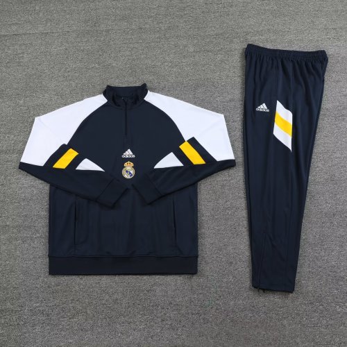 2023-2024 Real Madrid Black/White Soccer Training Sweater and Pants