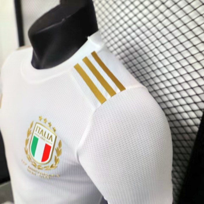 Player Version 2023-2024 Italy 125th anniversary kit White Shirt Soccer Jersey