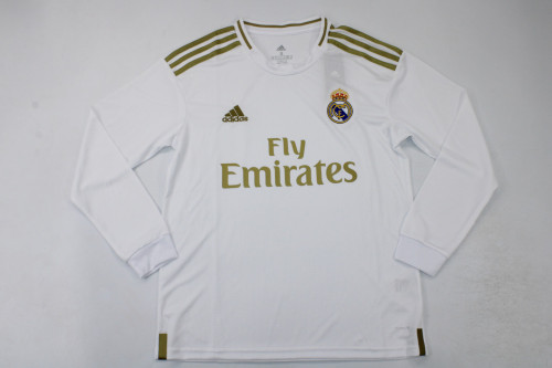 Long Sleeve Retro Camisetas de Futbol 2019-2020 Real Madrid Home Soccer Jersey