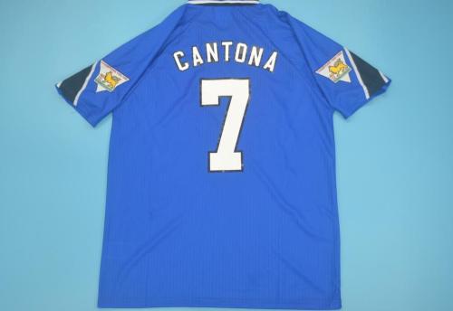 with EPL Patch Retro Jersey 1996-1998 Manchester United 7 CANTONA Away Blue Soccer Jersey