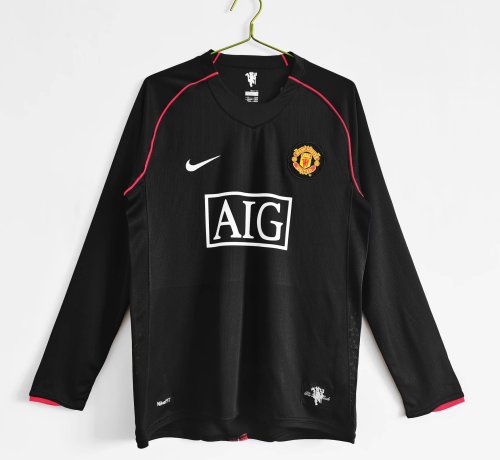Retro Jersey Long Sleeve 2007-2008 Manchester United Away Black Soccer Jersey