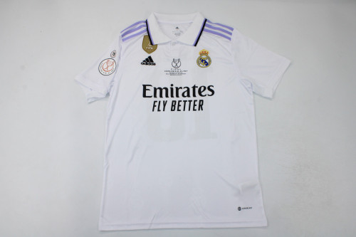 with Front Lettering Patch Fan Version Real Madrid 2023 COPA DE REY FINAL Home Soccer Jersey Real RODRYGO 21 Futbol Shirt