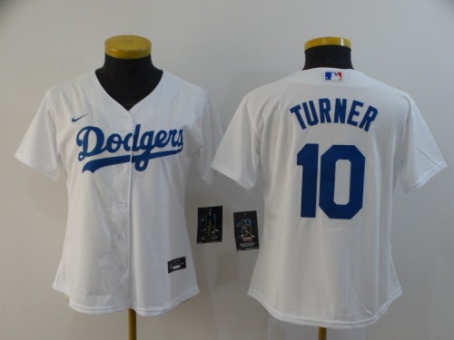 Women Los Angeles Dodgers 10 TURNER White 2020 Cool Base Jersey
