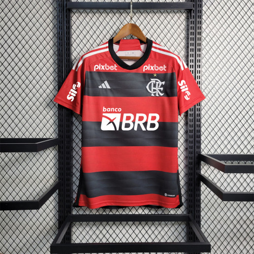 with All Sponor Logos Fans Version 2023-2024 Flamengo Home Soccer Jersey