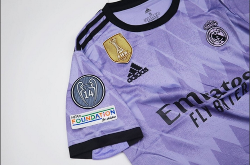 with Front Patch+UCL Patch Fans Version 2022-2023 Real Madrid Away Purple Soccer Jersey