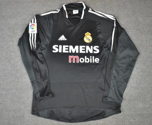 with LFP Patch Long Sleeve Retro Camisetas de Futbol 2004-2005 Real Madrid Vintage Away Black Soccer Jersey