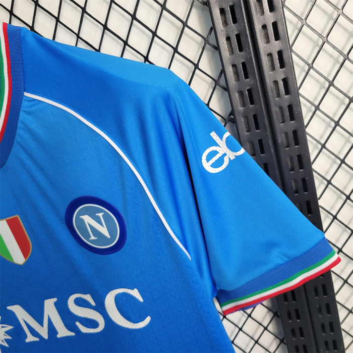 with Scudetto Patch Fan Version 2023-2024 Calcio Napoli Home Soccer Jersey