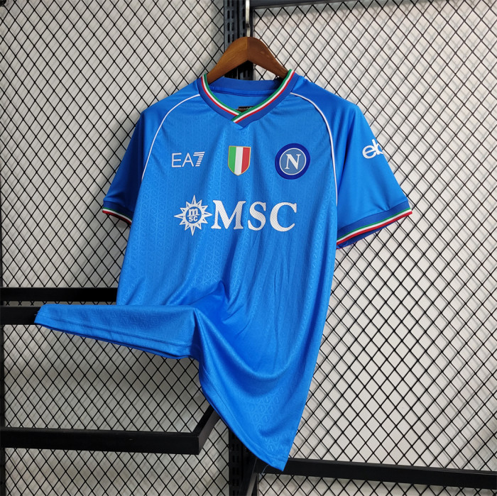 with Scudetto Patch Fan Version 2023-2024 Calcio Napoli Home Soccer Jersey