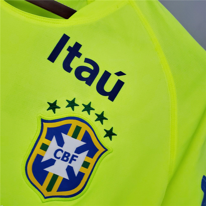 Retro Brasil Camiseta de Futbol 2020 Brazil Fluorescent Green Soccer Training Jersey Prematch Top