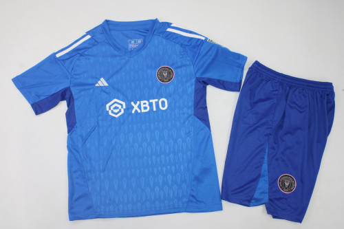 Youth Uniform Kids Kit 2023-2024 Inter Miami  Blue Goalkeeper Soccer Jersey Shorts