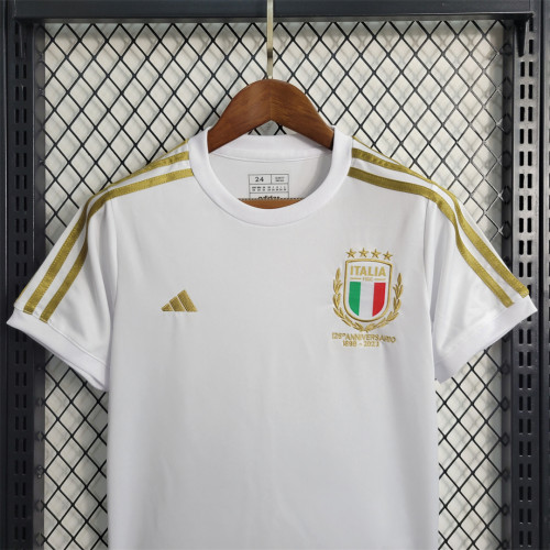 Youth Uniform 2023-2024 Italy 125th anniversary Kids Kit Soccer Jersey Shorts