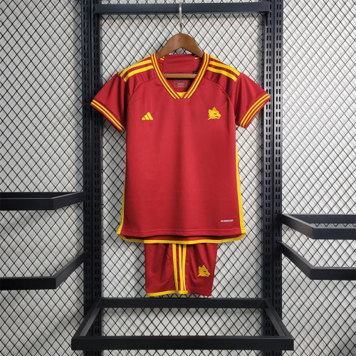 Youth Uniform Kids Kit 2023-2024 AS Roma Home Soccer Jersey Shorts