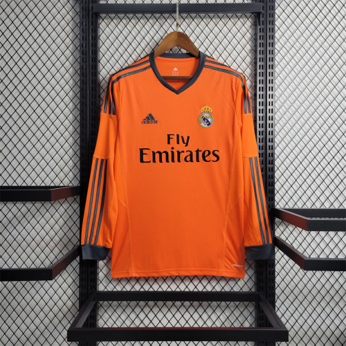 Long Sleeve Retro Camisetas de Futbol 2013-2014 Real Madrid Third Away Orange Soccer Jersey Real Football Shirt