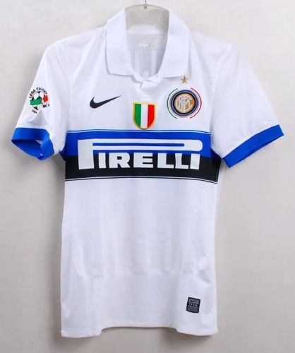 with Scudetto+Serie A Badge Retro Shirt Inter Milan 2009-2010 Away White Soccer Jersey