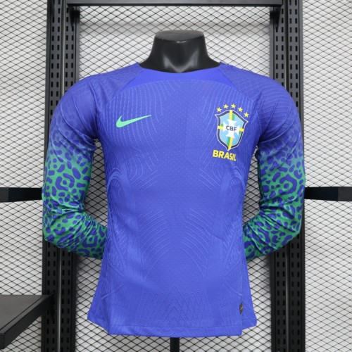 Player Version Long Sleeve 2022 World Cup Brazil Away Blue Soccer Jersey