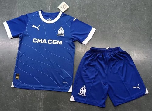 Youth Uniform Marseille 2023-2024 Away Blue Soccer Jersey Shorts Kids Kit Child Set