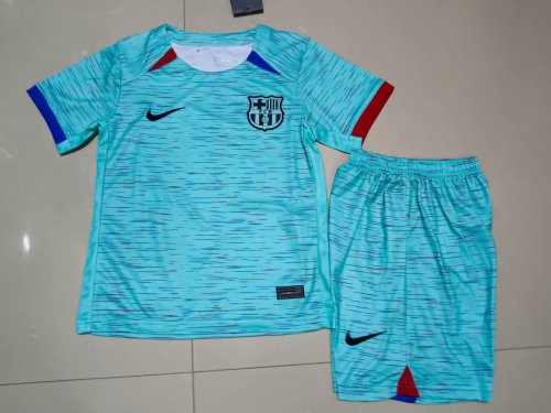 Youth Uniform Kids Kit 2023-2024 Barcelona Third Away Blue Soccer Jersey Shorts