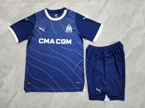Adult Uniform 2023-2024 Olympique de Marseille Away Blue Soccer Jersey Shorts Football Kit