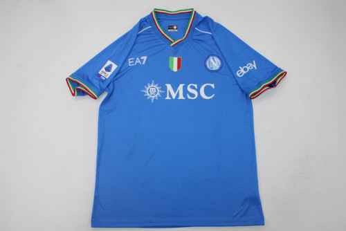 with Scudetto+Serie A Patch Fan Version 2023-2024 Calcio Napoli Home Soccer Jersey