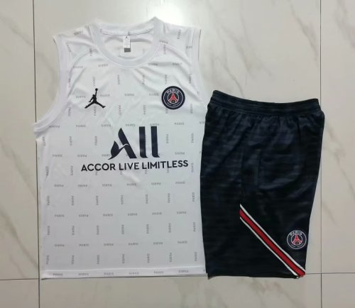 Adult Uniform 2023-2024 PSG White Pattern Soccer Training Vest and Shorts