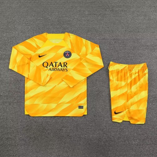 Long Sleeve Adult Uniform 2023-2024 PSG Yellow Goalkeeper Soccer Jersey Shorts Paris Football Kit