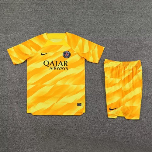Adult Uniform 2023-2024 PSG Yellow Goalkeeper Soccer Jersey Shorts Paris Football Kit