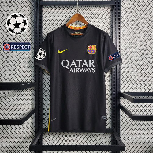 with UCL Patch Retro Jersey 2013-2014 Barcelona Third Away Black Soccer Jersey