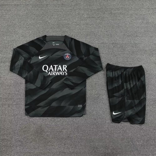 Long Sleeve Adult Uniform 2023-2024 PSG Black Goalkeeper Soccer Jersey Shorts Paris Football Kit