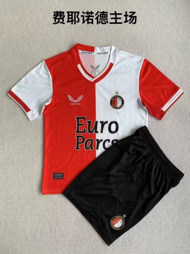 Youth Uniform Kids Kit 2023-2024 Feyenoord Rotterdam Home Soccer Jersey Shorts