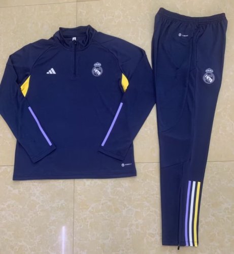 2023-2024 Real Madrid Purple 1/4 Zipper Soccer Training Sweater and Pants