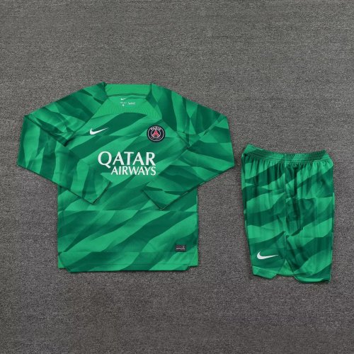 Long Sleeve Adult Uniform 2023-2024 PSG Green Goalkeeper Soccer Jersey Shorts Paris Football Kit