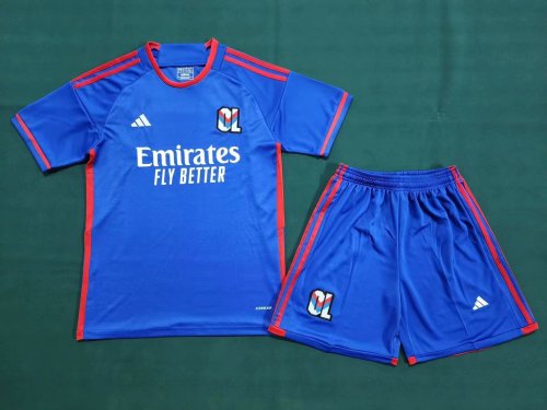Adult Uniform 2023-2024 Olympique Lyonnais Away Blue Soccer Jersey Shorts Lyon Football Kit