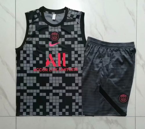 Adult Uniform 2023-2024 PSG Black Camo Soccer Training Vest and Shorts