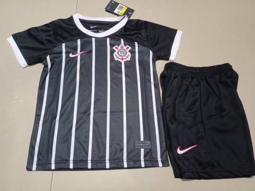 Youth Uniform Kids Kit 2023-2024 Corinthians Away Black Soccer Jersey Shorts