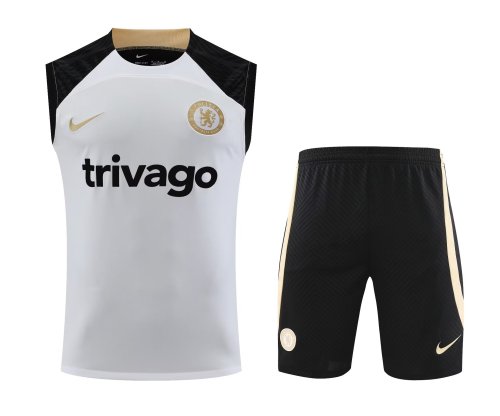 Adult Uniform 2023-2024 Chelsea White Soccer Training Vest and Shorts