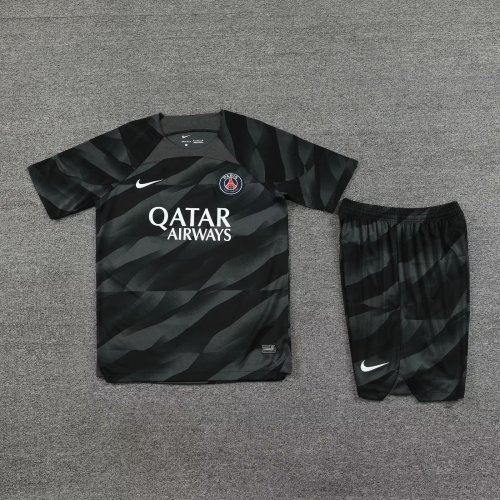 Adult Uniform 2023-2024 PSG Black Goalkeeper Soccer Jersey Shorts Paris Football Kit