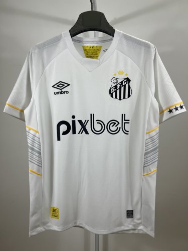 with Front Sponor Logo Fans Version 2023-2024 Santos Home Soccer Jersey