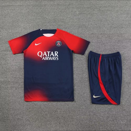 Adult Uniform 2023-2024 PSG Red/Blue Soccer Training Jersey and Shorts