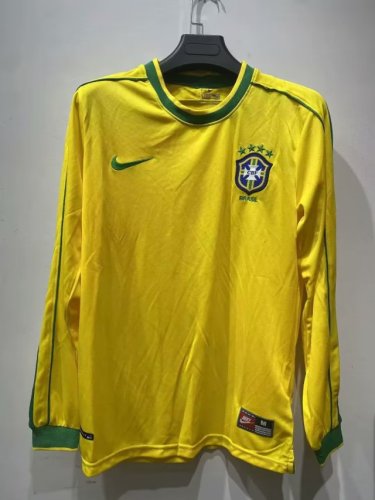 Long Sleeve Retro Jersey 1998 Brazil Home Soccer Jersey Brasil Camisetas de Futbol