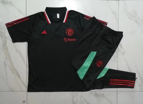 2023-2024 Manchester United Black Soccer Polo and Pants