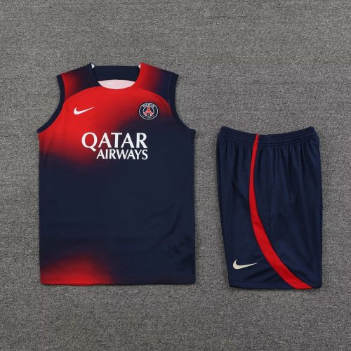 Adult Uniform 2023-2024 PSG Red/Blue Soccer Training Vest and Shorts
