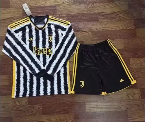 Long Sleeve Adult Uniform 2023-2024 Juventus Home Soccer Jersey Shorts
