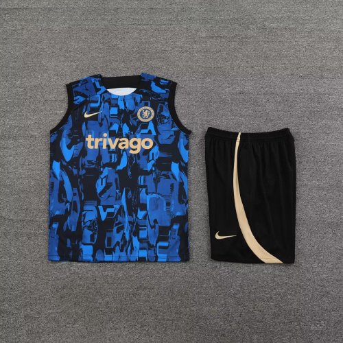 Adult Uniform 2023-2024 Cheslea Blue Soccer Training Vest and Shorts