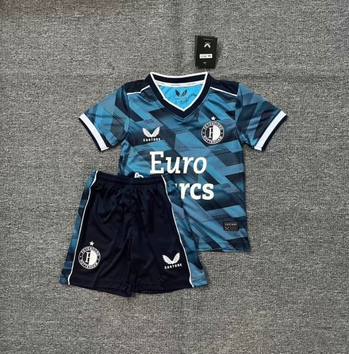 Youth Uniform Kids Kit 2023-2024 Feyenoord Rotterdam Away Soccer Jersey Shorts