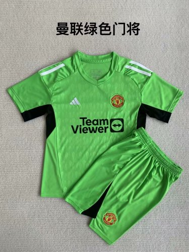 Adult Uniform 2023-2024 Manchester United Green Goalkeeper Soccer Jersey Shorts