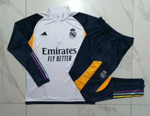 2023-2024 Real Madrid White Soccer Training Sweater and Pants