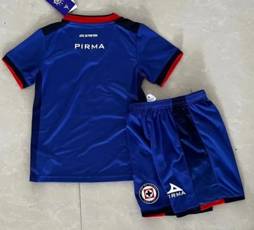 Youth Uniform Kids Kit 2023-2024 Cruz Azul Home Soccer Jersey Shorts