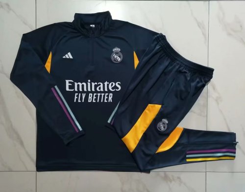 2023-2024 Real Madrid Black Soccer Training Sweater and Pants