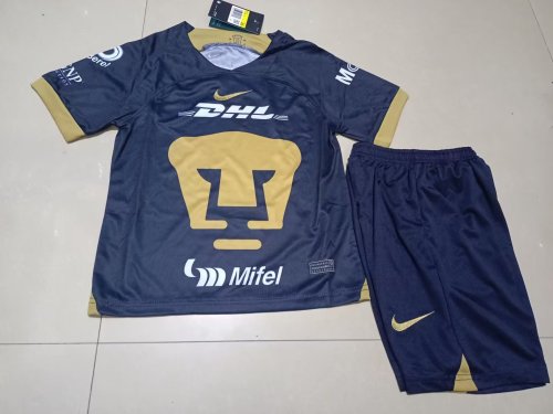 Youth Uniform Kids Kit 2023-2024 Pumas UNAM Mexiko Away Blue Soccer Jersey Shorts