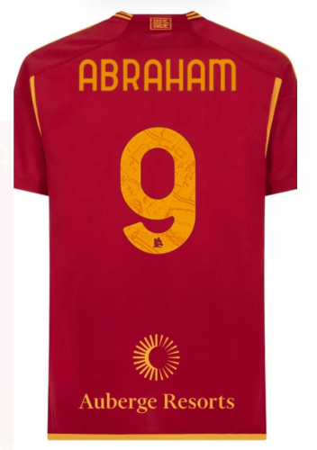 with Back Sponor Logo Fan Version 2023-2024 AS Roma ABRAHAM 9 Home Soccer Jersey